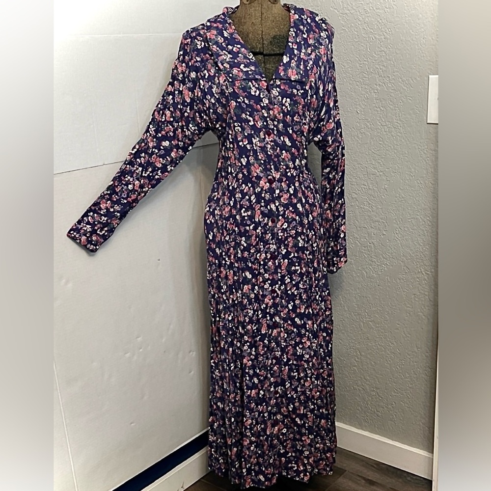 VINTAGE 90’s PAPY BOEZ PURPLE FLORAL LONG SLEEVE MAXI RAYON DRESS SIZE M/L